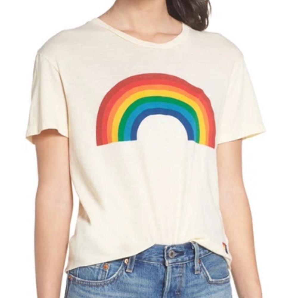 Aviator Nation Cream Rainbow Tee